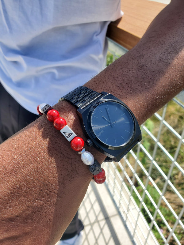 Brync beaded bracelet for men and women red white black beaded bracelet ohio state cardinals buckeyes small stainless steel